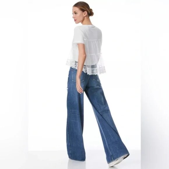 Alice and Olivia Dreema tiered tee Short Sleeve Top White Size S - Picture 4 of 5